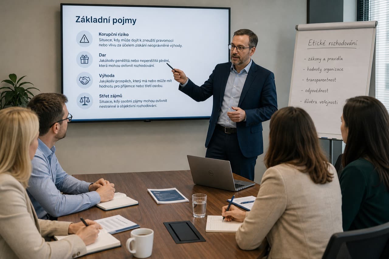 Kreslená ilustrace zaměstnanců a bezpečnostního školení