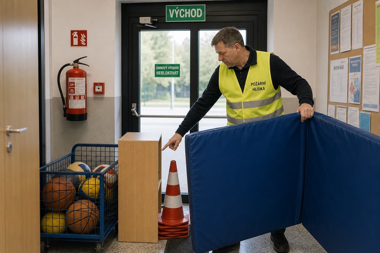 Kreslená ilustrace zaměstnanců a bezpečnostního školení